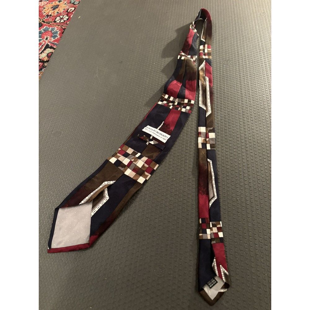 Silk Tie Necktie Geometric Red Browns Black & White Made in Italy Emilio Romano - Picture 3 of 4